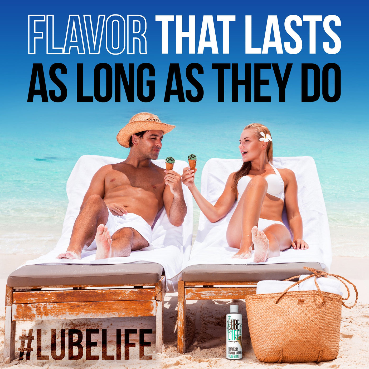 Couple on beach chair enjoying ice cream 